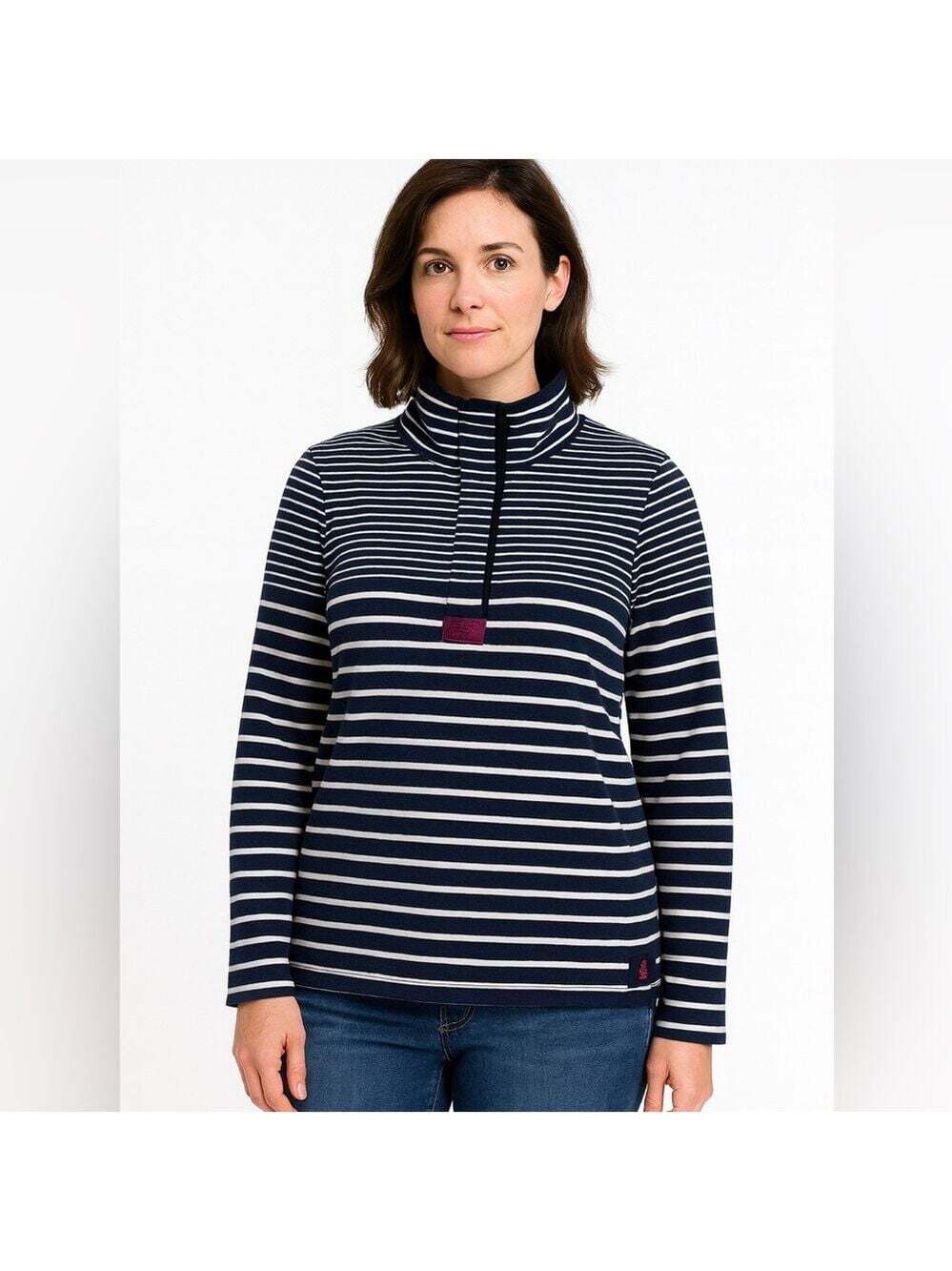 Joules 1/4 Button Cowdray Pullover Shirt Blue White Stripe Women's US 6